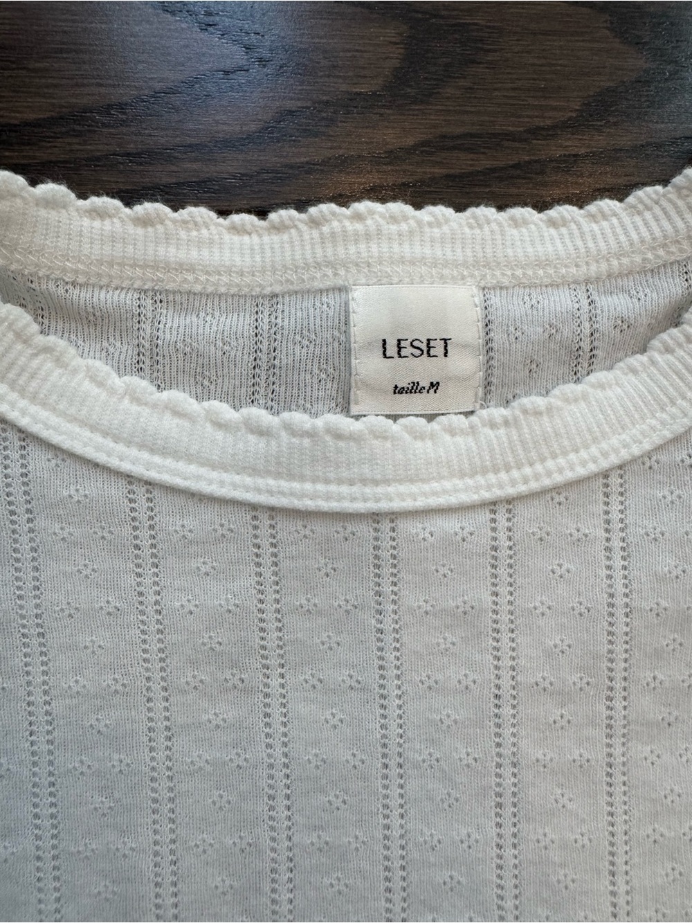 LESET Cream Ribbed Short Sleeve Knit Top with Scalloped Edge - Picture 2 of 5